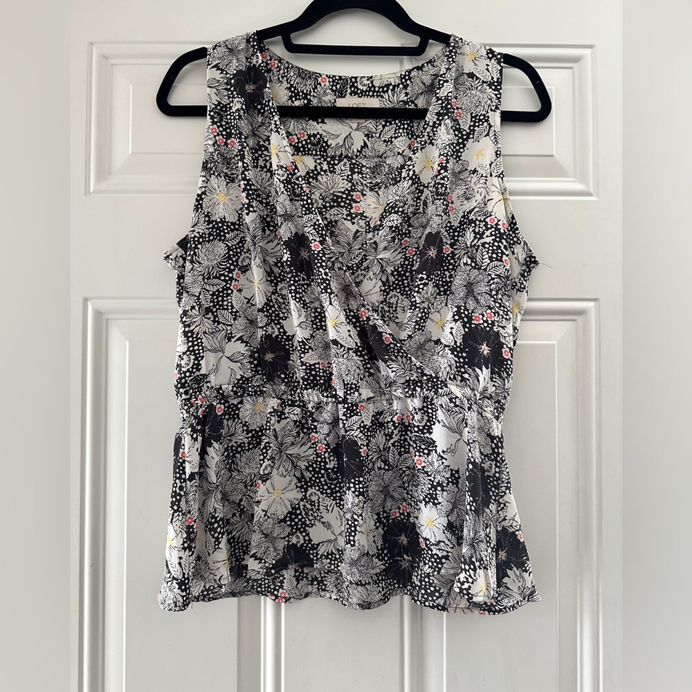 LOFT Sleeveless Floral Wrap Peplum Blouse - size medium